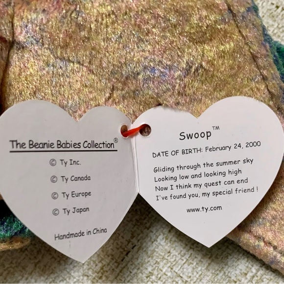 🍀 Swoop the BEANIE BABY was the fourth dinosaur Beanie Baby made by Ty.🍀#SWOOP - Picture 6 of 10
